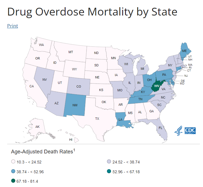 drug overdose mortalirty by state